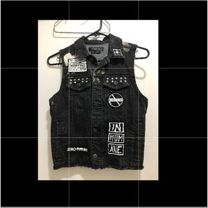 “Kill City” distressed denim vest w/ patches